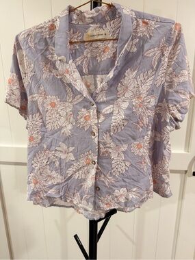 Ocean Drive Lavender Floral Button-Front Short Sleeve Shirt